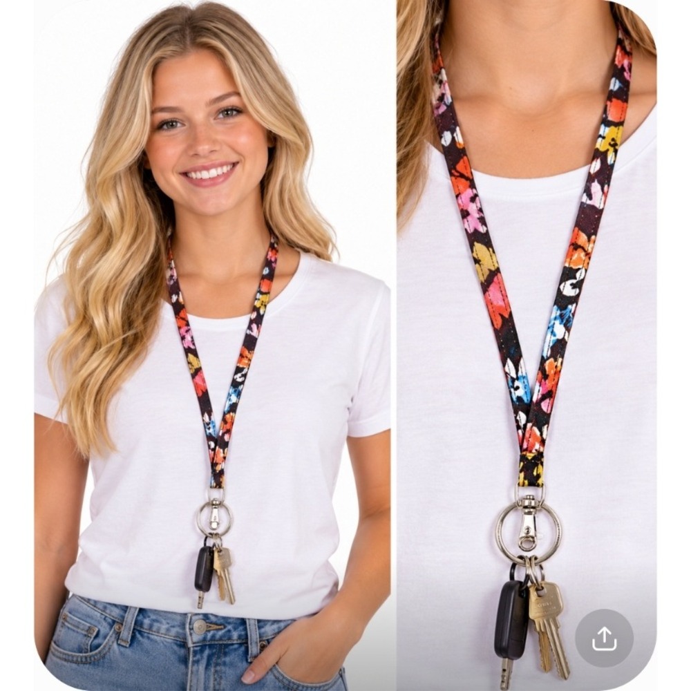 Vera Bradley Lighten Up Lanyard Indiana Blossoms Floral Neck Strap 21894-P31 NEW